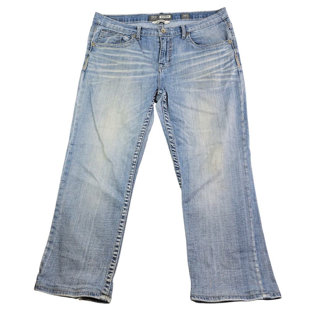 BKE Derek Bootleg Jeans Men's 36x26.5 Distressed Blue Denim Hemmed Worn Stretch